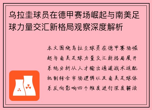 乌拉圭球员在德甲赛场崛起与南美足球力量交汇新格局观察深度解析